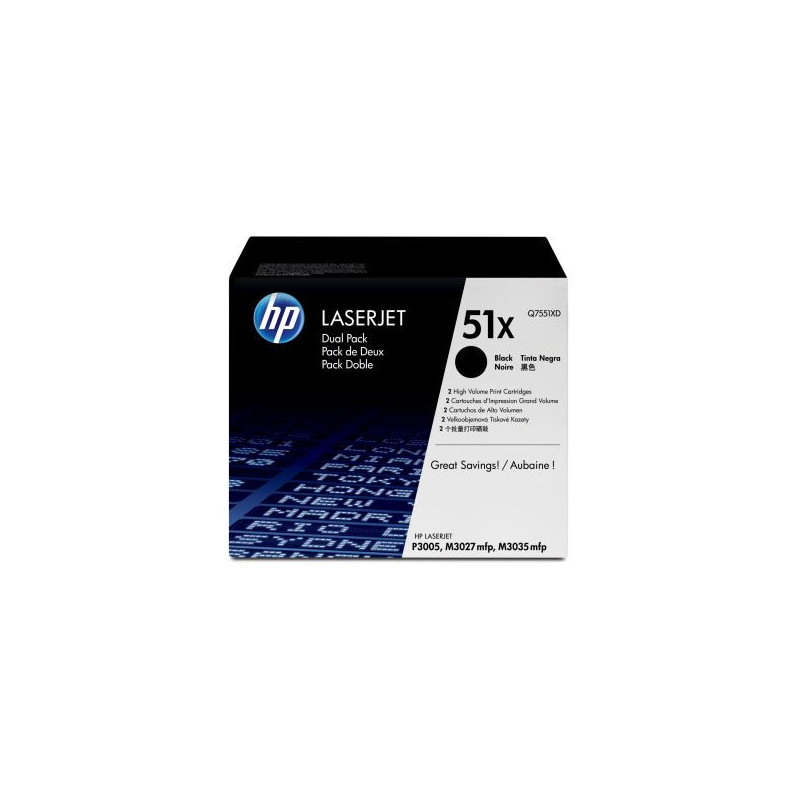 HP Q7551XD/51XD Toner cartridge black twin pack, 2x13K pages ISO/IEC 19752 Pack2 for HP LaserJet P 3005