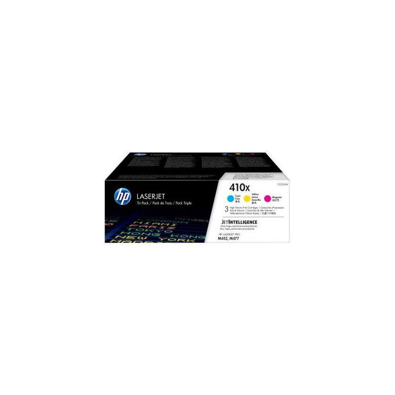 HP 410X 3-pack High Yield Cyan/Magenta/Yellow Original LaserJet Toner Cartridges 5000 pages Cyan Magenta Yellow 3 pcs HP 410X 3-pack High Yield Cyan/Magenta/Yellow Original LaserJet Toner Cartridges 5000 pages Cyan Magenta Yellow 3 pcs